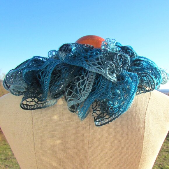 LACE SCARF, TEAL, SPARKLE GRAY, NAVY, TWISTED, SOFT & LONG - WRAP MANY WAYS! - Picture 5 of 6